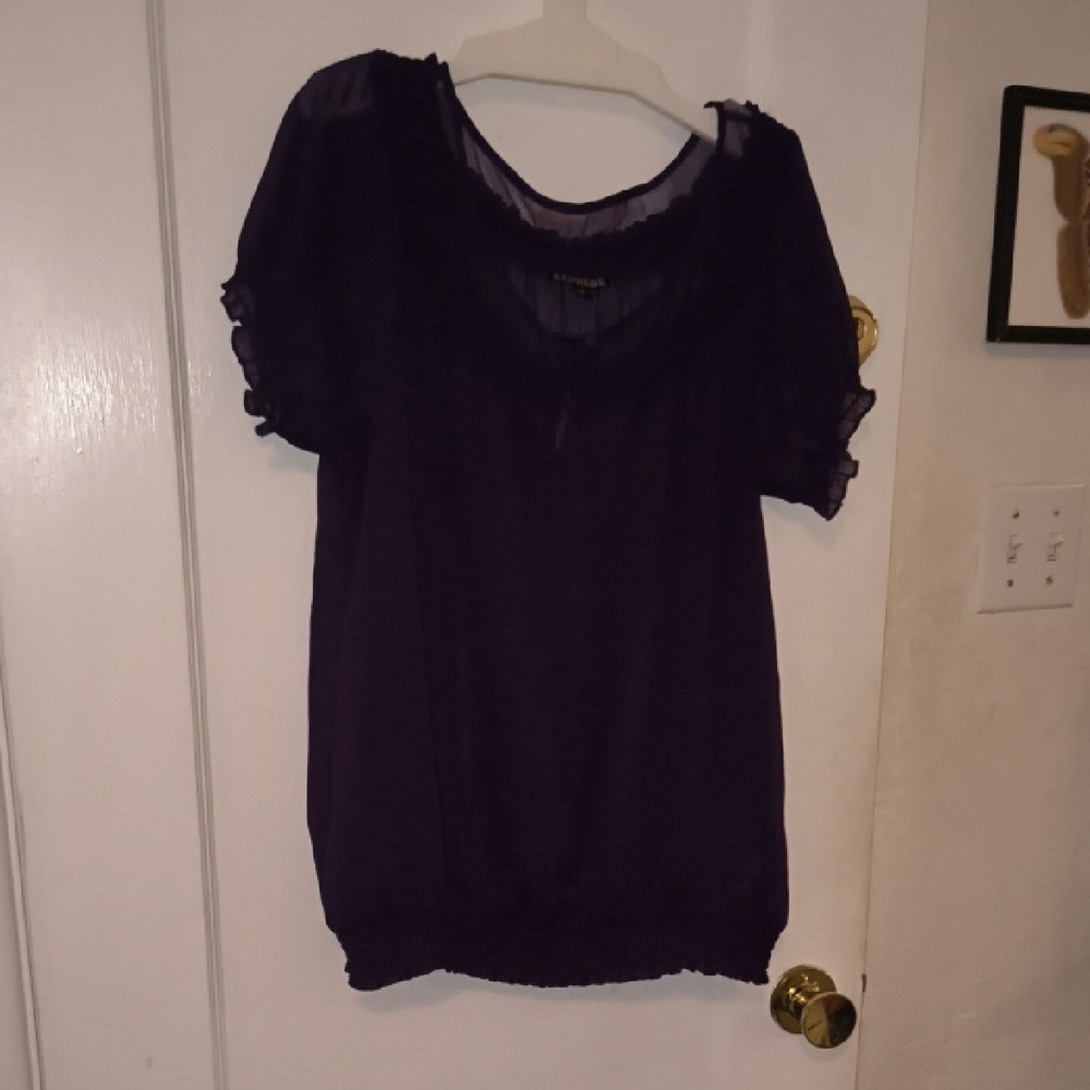 Express | Deep Purple Sheer Sleeve Blouse